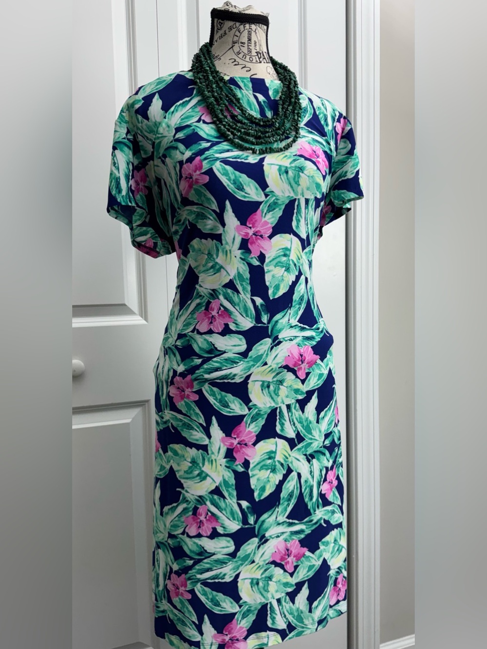 Pappagallo Navy Dress with Pink Floral Print